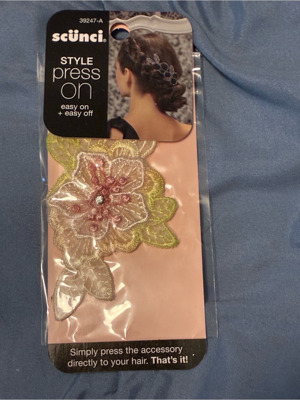Press-On Floral Hair Applique in Pink and Green